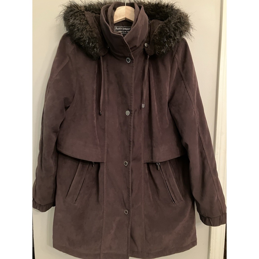 Fleet Street Ltd Women's Brown Hooded Coat Faux Fur Trim | Size S | 31" Length